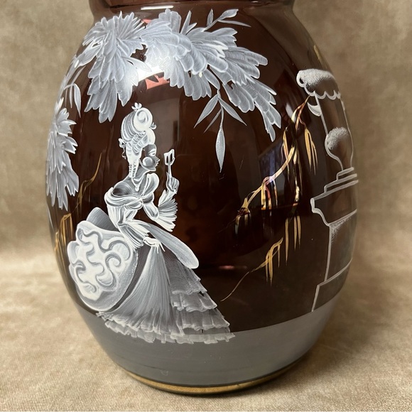 19th Century Mary Gregory Tall Hand Painted Glass Vase 15” Tall - Picture 7 of 9